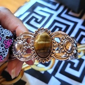 SILVERTONE TIGERS EYE CUFF BRACELET NWT